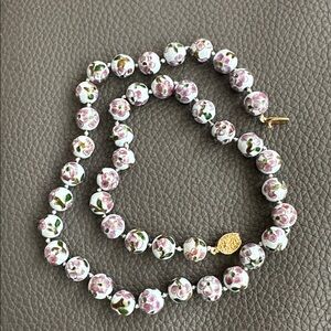 Vintage WHITE Cloisonne Necklace